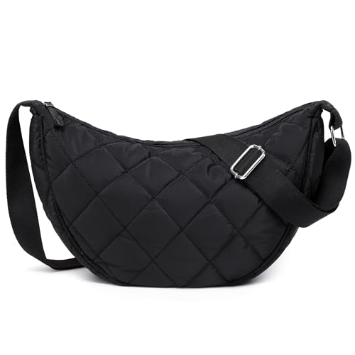 Micmores Crossbody Bag Damen UmhäNgetasche Damen Nylon Gesteppt Tasche Leicht Puffer Crossbody Bag Groß Schultertasche Hobo Bauchtasche Damen Herren (Schwarz)