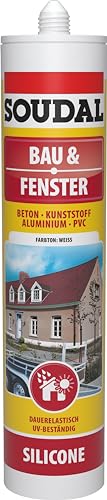 Soudal Bau- & Fenstersilikon, 300ml, Kartusche, Weiss - Neutralhärtender Fugendichtstoff der Premiumklasse für Dehnungsfugen, Bauanschlussfugen und Glas-/Rahmenversiegelungen