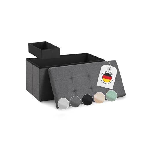 Blumtal Sitzbank mit Stauraum + extra Box - Truhenbank mit Stauraum 76x38x38 cm - Sitztruhe mit Stauraum - Bequemer Hocker mit Stauraum - Aufbewahrungsboxen - Polsterhocker - Sitzbox in Anthrazit