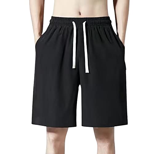 Bio Shorts Herren tiefen Taschen, lockere Passform, lässige für Laufen, Workout, Training, Basketball(Schwarz,XL)