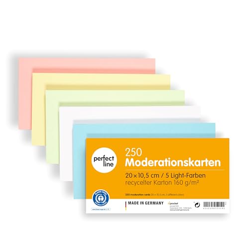 perfect line • 250 Moderationskarten, Light-Farben, Recycling-Karton, Extra-Stark, MADE IN GERMANY (20 x 10,5 cm)