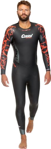 CRESSI Kuwae Man Monopiece Swimsuit, Black/Red 2/3/4mm, XS - Herren Einteiler speziell für Schwimmen und Freitauchen Entwickelt, glatte Neopren Außenseite, Schwarz/Rot 2/3/4mm, XS