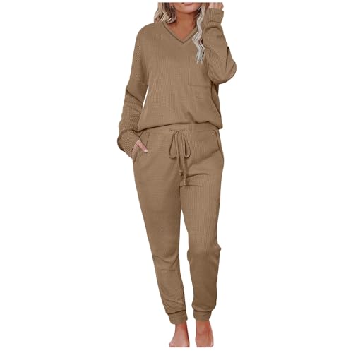 JIANGML Hausanzug Damen Jogginganzug Damen Set Tracksuit Langarm Rundhalsausschnitt Zweiteiler Outfit Jogger Trainingsanzug Set SportAnzug Freizeitanzug Bekleidungsset Mit Elastischem Bund