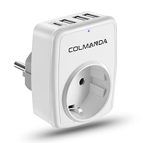 colmanda USB Steckdose, 5-in-1 Steckdosenadapter mit 3 USB Ladegerät (3A) und 1 Typ-C Port (3A), Mehrfachsteckdose Adapterstecker 4000W, Steckdose mit Kindersicherung Weiß