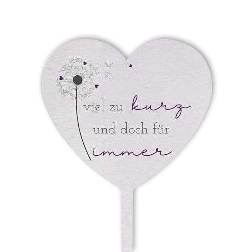 Dolorino Grabstecker Edelstahl Herz mit Spruch | viel zu kurz und doch für Immer | Grabschmuck | Dekoration Gedenkstätte | eine wetterfeste Erinnerung aus Edelstahl | 28cm