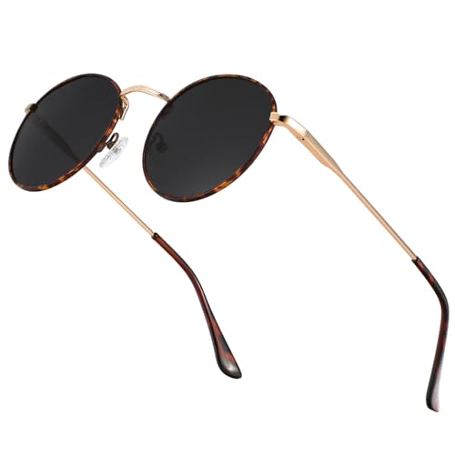 HENGOSEN Herren Sonnenbrille: Polarisiert Runde Retro Metallrahmen Sunglasses
