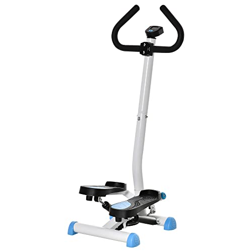 HOMCOM Stepper Fitness Swing Stepper mit LCD-Schirm und Handgriff Hometrainer für Zuhause bis 100 kg Stahl ABS Blau 55 x 44 x 108 cm