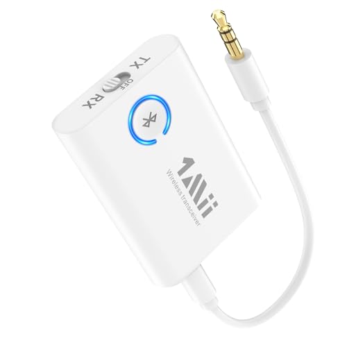 1Mii Bluetooth 5.3 Adapter für TV, 2-in-1-Bluetooth Sender Empfänger, aptX-Adaptive & HD Kabellos Audio Transmitter Receiver Klinke 3,5 für Kopfhörer Stereoanlage Flugzeug MP3, 15 Stunden Spielzeit