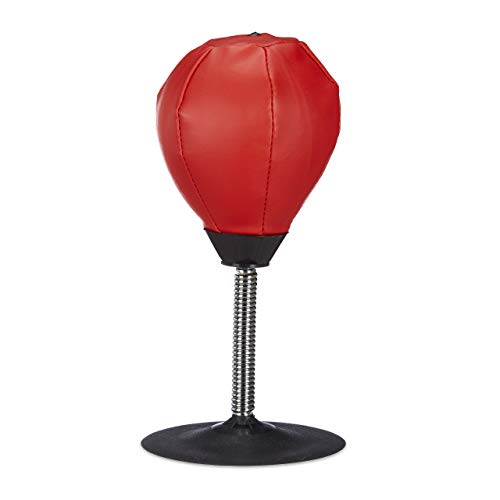 Relaxdays 10022328 Punchingball Tisch, Boxbirne Schreibtisch, Büro Punching Ball, Anti Frust, HxBxT: 35 x 18 x 18 cm, rot-schwarz