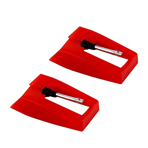 LUTER 2 Stück Plattenspieler Nadel Drehscheibe Nadel Plattenspieler Stift Ersatz Saphir Diamant Plattenspieler Vinyl für Plattenspieler Vinyl (rot)