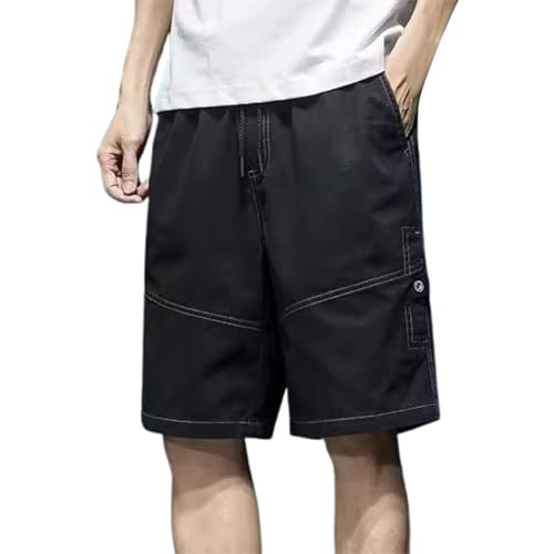 Shorts Herren Reißverschlusstaschen einfarbigem elastischem Bund, 5 Neon Retro(Schwarz,3XL)