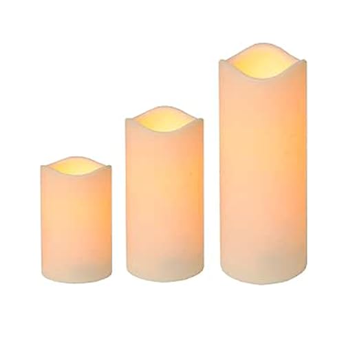 3er Set LED Echtwachskerzen "Outdoor" mit flackerndem Licht warmweiß inkl. 5h Timer 3 Größen Batterie