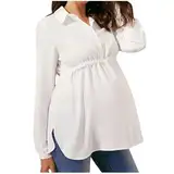 Umstandsshirts für Damen, lange Ärmel, Basic-Tops, einfarbig, elegante Bluse für Schwangere, lockere Passform, trendige Schwangerschaftsbluse, Schwangerschafts-Tops, weiß1, XXL