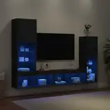 Juroupi 4-TLG. Wohnwand mit LED-Beleuchtung Wohnwand Wohnzimmer MöBel Wohnzimmer Fernsehwand Wohnzimmerschrank Schwarz Holzwerkstoff - 3216655