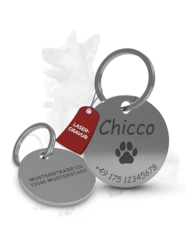 Hundemarke mit Gravur | Hundezubehör | Hundemarke personalisiert | Hundehalsband mit Namen | ⌀25mm | Edelstahl | Für Hundehalsband personalisiert | Katzen | Hunde | Tiere