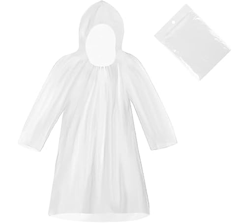 TIECHI Regenponcho Einweg, Wasserdicht Regenmantel für Damen und Herren, Durchsichtige Regencape mit Kapuze und Ärmeln für Festivals, Angeln, Themenparks, Camping