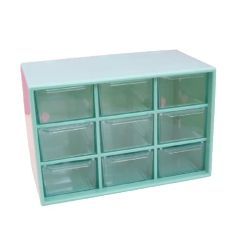 Craftelier - Organizer mit 9 Schubladen zum Organisieren von Scrapbooking und Bastelmaterial | Türkis und Transparent - Organiser Größe 18 x 9,8 x 11,8 cm und Schubladen Größe 5 x 3 x 8 x 8 cm