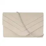 MEGAUK Damen Samt Clutch Elegante Abendtasche Wildleder Handtasche Envelope Tasche Unterarmtasche mit Kette für Hochzeit Wedding Prom Party Beige