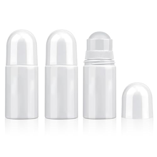 3 Stück 50ml Kunststoff Leer Roller Flaschen Nachfüllbare Roll-On Deo-Flaschen Roll on Flaschen aromatherapie flaschen mit rollenkugel Kunststoff Deo Roller Flaschen, für Duft öle Parfüm Reisen (weiß)