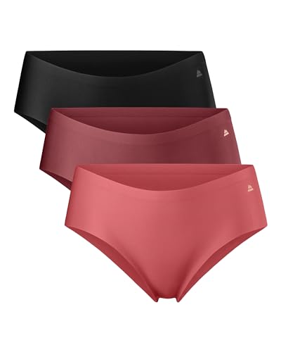 DANISH ENDURANCE No Show Hipster Panties für Damen, 3er Pack, Invisible Slips, Unsichtbare Unterwäsche aus recycelter Mikrofaser für Alltag & Sport (Mehrfarbig (1x Blush, 1x Ruby, 1x Schwarz), L)