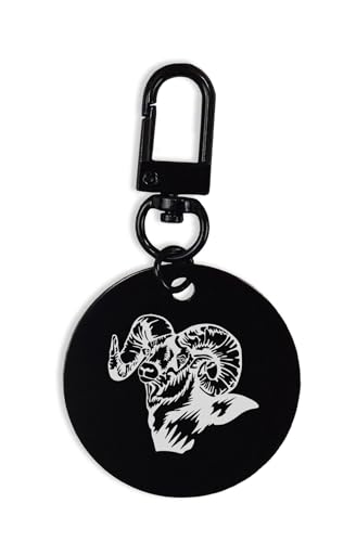 Ram, Schlüsselanhänger, Schlüsselanhänger, Gravur, Etikett, Kreis, Pin, Karabiner, Schwarz , One size