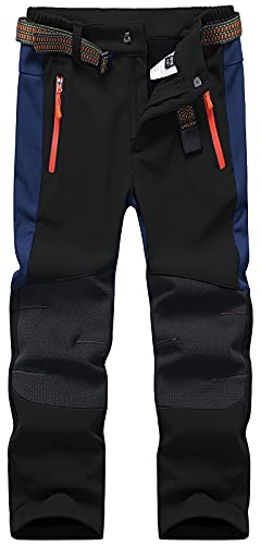 DAFENP Kinder Softshellhose Skihose Warm Gefüttert Thermohose Winter Wasserdicht Winddicht Schneehose Jungen Mädchen Wanderhose KZ0056-Black1-134/140