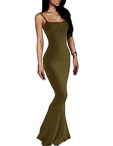 MAVIS LAVEN Enges langes Sommerkleid für Damen, figurbetontes, ärmelloses Cocktail-Bodycon-Maxikleid