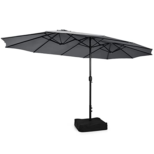 COSTWAY Doppelsonnenschirm mit Ständer, 451,5 x 264 cm, Sonnenschirm Groß XXL, UPF 50+, Gartenschirm mit Kurbel, Terrassenschirm, Marktschirm für Garten, Terrasse & Pool (Grau)