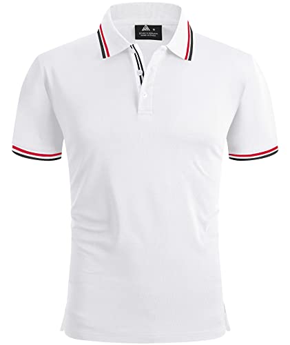 geeksport Poloshirts Herren Kurzarm Tennis Slim Fit Golf Polo Shirt Männer Sport Schnelltrocknend Atmungsaktiv Polohemd Sommer Outdoor Golf T-Shirt(Weiß-L)