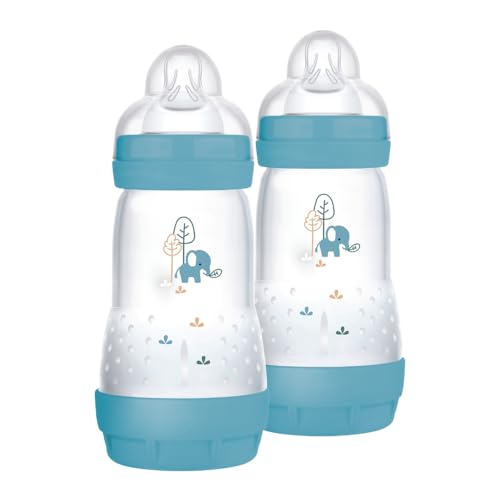 MAM Easy Start AC Babyflasche, 2er Set Babyflasche für Babys von 2-4 Monaten, 260 ml mit Sauger Fluss 2 für 2+ Monate aus SkinSoft Silikon, grün