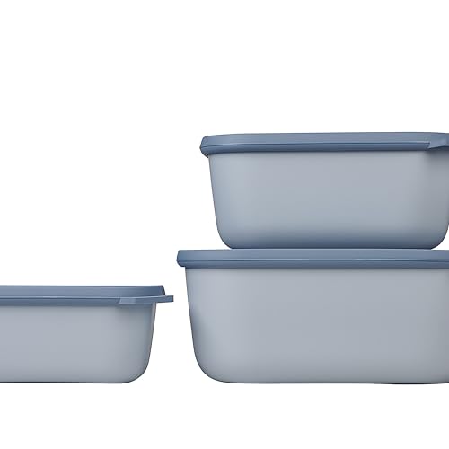 Mepal - Cirqula Rechteckig 3-teiliges Set - Frischhaltedosen mit Deckel, mikrowellengeschirr, gefrierdosen - 750, 1500 & 3000 ml - Nordic blue