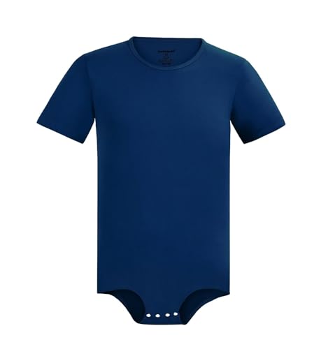 Landofgenie Herren Onesie Pyjamas für Erwachsene One Piece Pyjamas Kurzarm Crotch Bodysuit Top Shirt Romper Dunkelblau 3XL