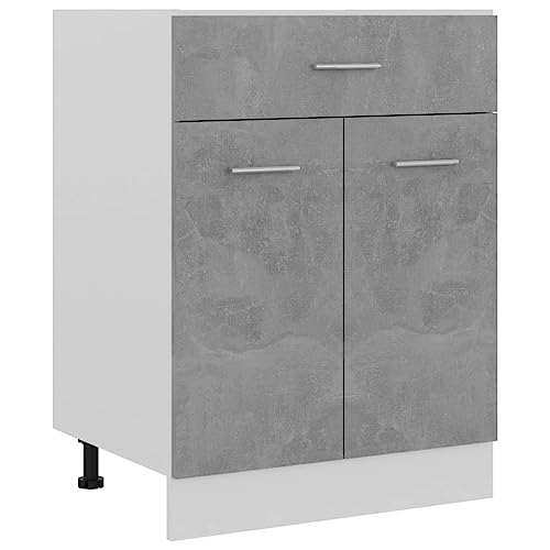 vidaXL Schubunterschrank mit 2 Regalböden 1 Schublade Schrank Küchenzeile Küchenmöbel Unterschrank Küchenschrank Betongrau 60x46x81,5cm Holzwerkstoff