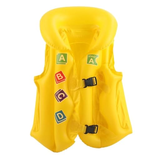 Aufblasbare Schwimmweste für Kinder, Gelb L, Schwimmen Schwimmweste Kinder mit Kopfschutz Schwimmhilfe Schwimmtraining Jacke Auftrieb Schwimmweste Schwimmen Lernen für Jahre Kinder Jungen Mädchen