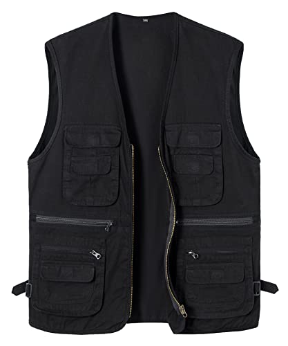 Yukirtiq Anglerweste Herren Ärmellos Fischerjacke Freizeitweste Jagdweste Fischerweste Herrenwesten Fotografie Wandernweste mit Vielen Taschen, Schwarz, 3XL