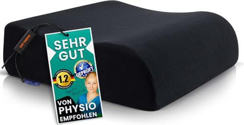 Bequeme Sitzerhöhung Stuhl Erwachsene & Kind - TEST SEHR GUT [MIT PHYSIOTHERAPEUTEN ENTWICKELT] - Formstabiles, 13cm dickes Sitzkissen Stuhl - Perfekte Sitzerhöhung Auto (Schwarz, 40 x 40 x 13 cm)