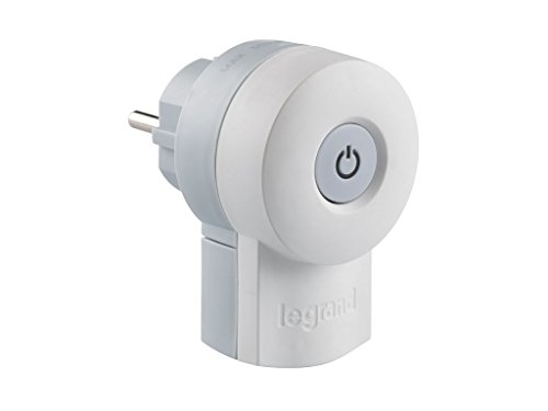 LEGRAND, Schutzkontakt-Stecker mit beleuchtetem LED-Schalter EIN/AUS, Doppelfunktionsstecker, Deutscher Standard, 16 A, 230 V, max. 3680 W, mit Kabelanschluss bis 3 x 1.5 mm², Farbe: Weiß/Grau, 050409