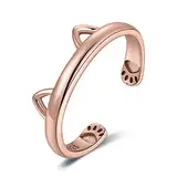 JewelryPalace Ring Süße Katzenpfote Offen Verstellbarer Ring 925 Silber, Katze Pfotenabdruck Silberringe Damen 925 Ringe Frauen, Damenring Sterlingsilber Finger Mädchen, Geschenk Schmuck Rosegold