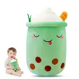 PLLYPE Boba Kuscheltier, 25CM Bubble Tea Kissen, Bubble Tea Kuscheltier, Teetasse Kissen Kinderspielzeug, Bubble Tea Cup Plushie für Kinder, Mädchen, Jungen, Erwachsene Geburtstag (Grün)