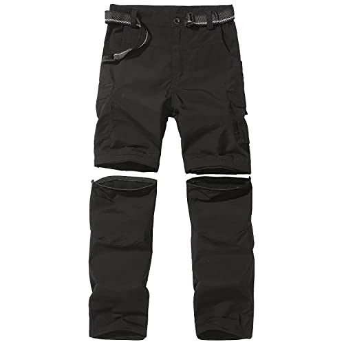 FLYGAGA Kinder Outdoorhose Wanderhose Zip Off Hose abnehmbare hosebeine Shorts Trekkinghose Unisex Jugend Mädchen Sommer mit Gürtel Schnelltrocknend Atmungsaktiv,Schwarz,M