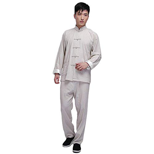 G-LIKE Kung Fu Herren Anzug - Traditionelle Chinesische Kampfkunst Tai Chi Qigong Wing Chun Shaolin Wushu Lange Ärmel Training Freizeit Kleidung Uniform Jacke Hose (Beige, M)