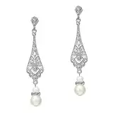 Coucoland 1920s Retro Stil Ohrringe Damen Perlen Dangle Ohrringe Inspiriert von Great Gatsby Damen Kostüm Accessoires (Stil 2-Silber)