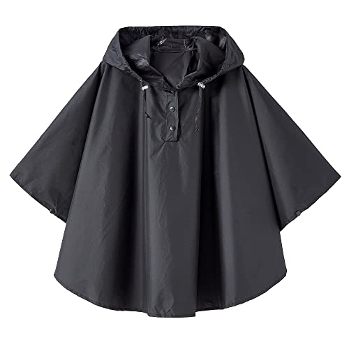 QIKADO Regencape baby unisex Wasserdicht Regenponcho Regenmäntel mit Kapuze für Outdoor Radfahren Wandern Camping Schwarz/XL