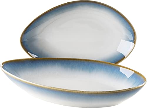 Mäser 931994 La Sinfonia, Servierschalen Set, ovale Keramik Deko Schalen in 2 Größen, moderner Vintage Look mit Farbverlauf von Blau zu Weiß, Steinzeug