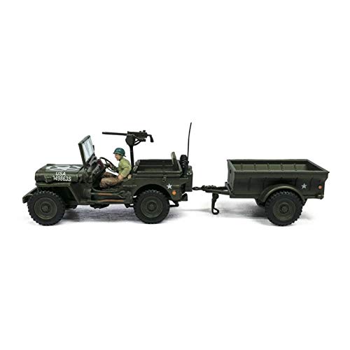 Cararama 813016 Jeep Avec Remorque MetalJeep 1/43 degré Militär Sammelfahrzeug, Verte