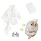 Xanewza 6 Stück Neugeborenen Fotografie Requisiten, Baby Weiß Fotoshooting Kostüme, Bademäntel Badetuch Outfit mit Hausschuhe Gurke Foto Requisiten für Kleinkind Jungen Mädchen (0-6 Monate)