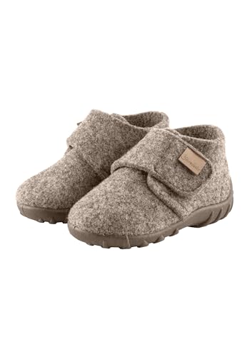 Sterntaler Hausschuhe uni - Unisex Hausschuhe aus Wollfilz - Baby und Kinder Hüttenschuh mit rutschfester Sohle - Kindergarten Pantoffeln mit Klettverschluss, braun, Größe 22