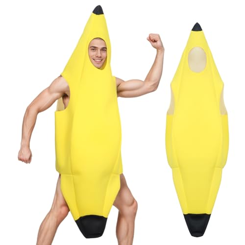 Matreeglam Banane Kostüm für Unisex Erwachsene, Lustiges Bananenkostüm Jumpsuit für Halloween Karneval Mottoparty Rollenspiel Cosplay