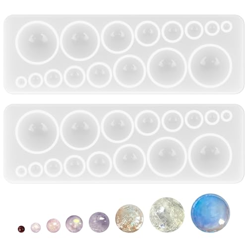 JJUNW 2 Stück Cabochon Silikon Formen Set, Runde Harz Edelstein Silikonformen Cabochon Formen für DIY Anhänger Halskette Ohrringe Schmuckbasteleien Zubehör DIY Basteln