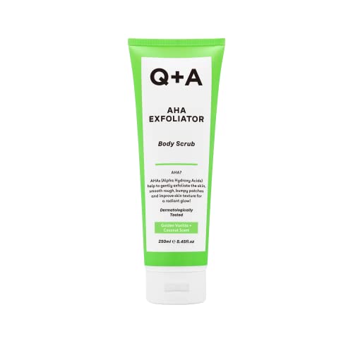 Q+A AHA Peeling Körperpeeling, Kombination aus AHA-Milchsäure und Glykolsäure in Verbindung mit physikalischen Peelings verbessert die Hautstruktur, 250ml